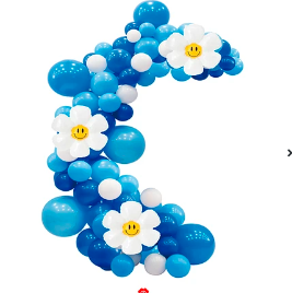 Arco de globos orgánico azul con flores 82pcs