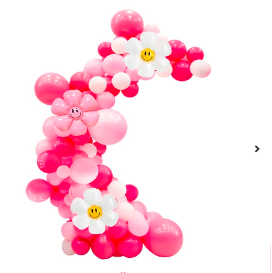 Arco de globos orgánico fucsia con flores 82pcs