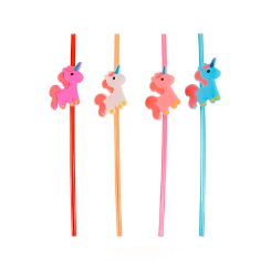 Bombillas plasticas de unicornio 4pcs