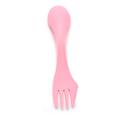 Cuchillo tenedor cuchara de plastico 3 en 1 rosa 6pcs