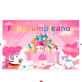 Fondo de Castillo y unicornio feliz cumpleaños