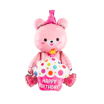 Globo metálico oso de cumpleaños rosa