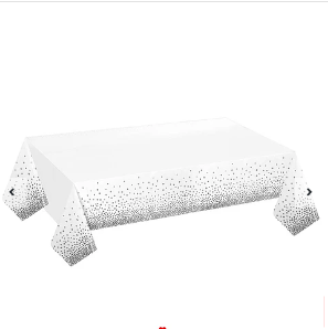 Mantel plastico blanco con puntos plata 