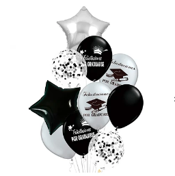 Set de globos graduacion plateado-negro 10pcs