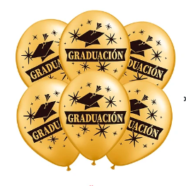 Set de globos latex dorado de graduacion 6pcs