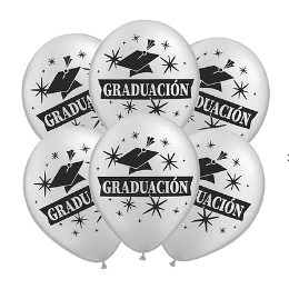 Set de globos latex plateado de graduacion 6pcs