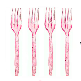 Tenedor plastico rosa 12un 16cm