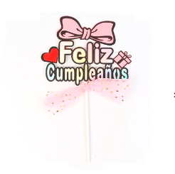 Topper feliz cumpleaños rosa