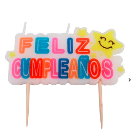 Vela feliz cumpleaños multicolor con cara sonriente