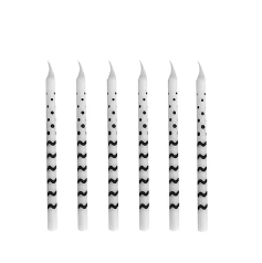 Velas de rayas y lunares en blanco y negro con soporte 6pcs