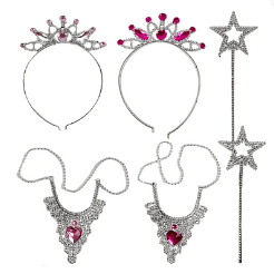 Accesorios princesa 3pcs, cintillo corona, collar y varita color aleatorio