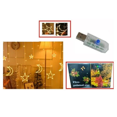 Cascada de Luces de Navidad USB ( Estrellas + Lunas)