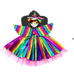 Conjunto de falda, alas y cintillo de unicornio multicolor