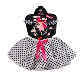 Conjunto de falda tutu y orejas de perro blanco y negro