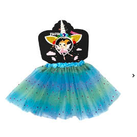 Conjunto de falda y cintillo unicornio azul