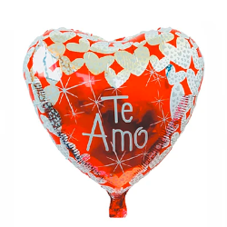 Globo metalico corazón rojo/blanco te amo