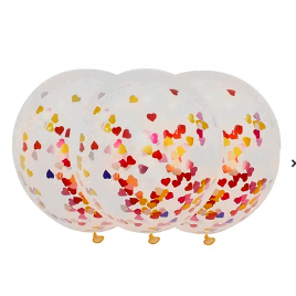 Globos de látex confeti corazón multicolor 3pcs