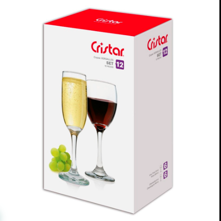 SET DE 12 COPAS DE CHAMPAGNE Y VINO VERSALLES CRISTAR