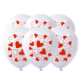 Set de globos de látex blanco con corazones 6pcs