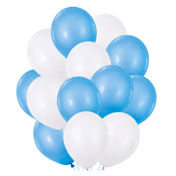 Set de globos latex blanco y celeste 25pcs 