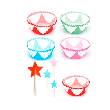 Set de toppers y capacillos de estrella 24pcs color aleatorio