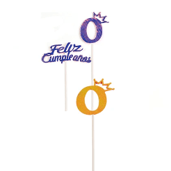 Topper N.º 0 feliz cumpleaños con corona color aleatorio