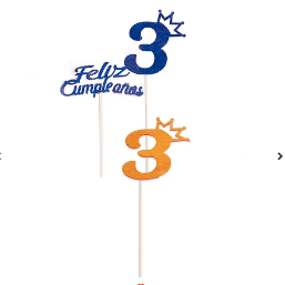 Topper Nº3 feliz cumpleaños con corona color aleatorio