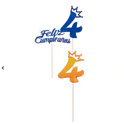 Topper Nº 4 feliz cumpleaños con corona color aleatorio