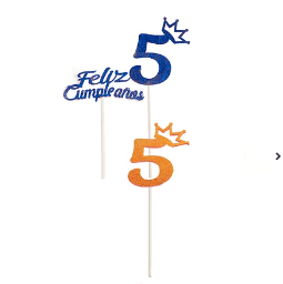 Topper N.º 5 feliz cumpleaños con corona color aleatorio