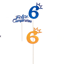 Topper N.º 6 feliz cumpleaños con corona color aleatorio