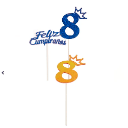 Topper N.º 8 feliz cumpleaños con corona color aleatorio